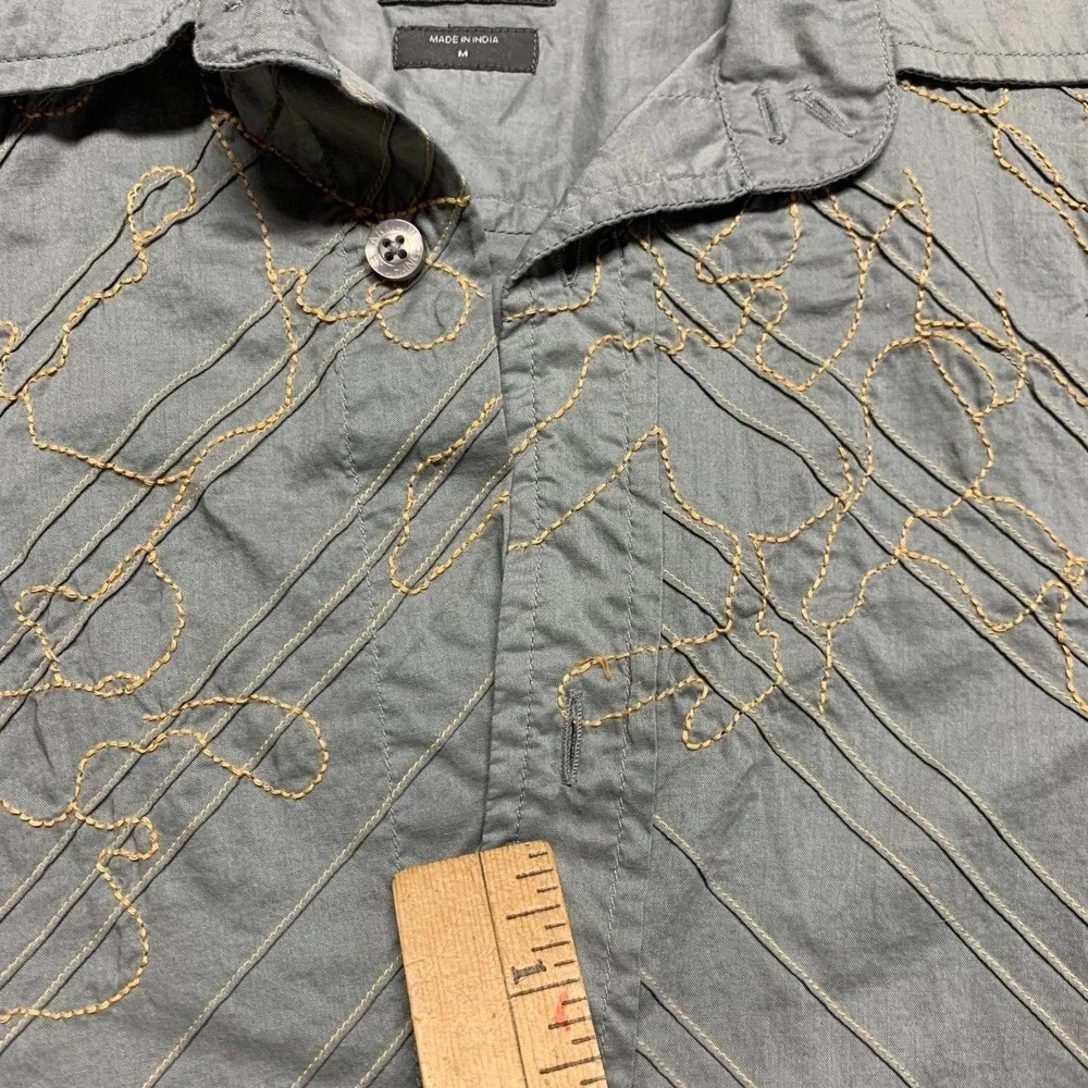 AX Armani Exchange Mens M Button Down‎ Shirt Gray Embroidered AOP Needs Button - Picture 11 of 11
